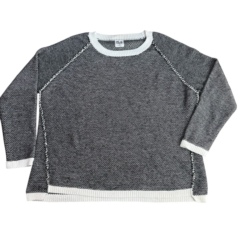 Planet Lauren G Women’s One Size Knit Cotton Sweater Black White Quiet Luxury